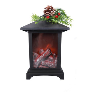 8.8" Lighted Fireplace Black Floral Accent LED Lantern 1