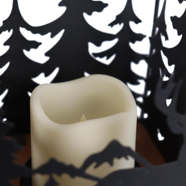 11.8" Battery Operated Metal & Wood Holiday Lantern with LED Candle 2