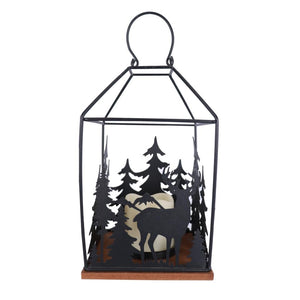 11.8" Battery Operated Metal & Wood Holiday Lantern with LED Candle 1