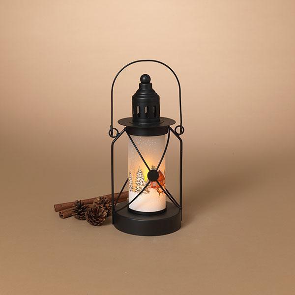 12.8" Battery Operated Fire Metal & Glass Glow Holiday Lantern 1