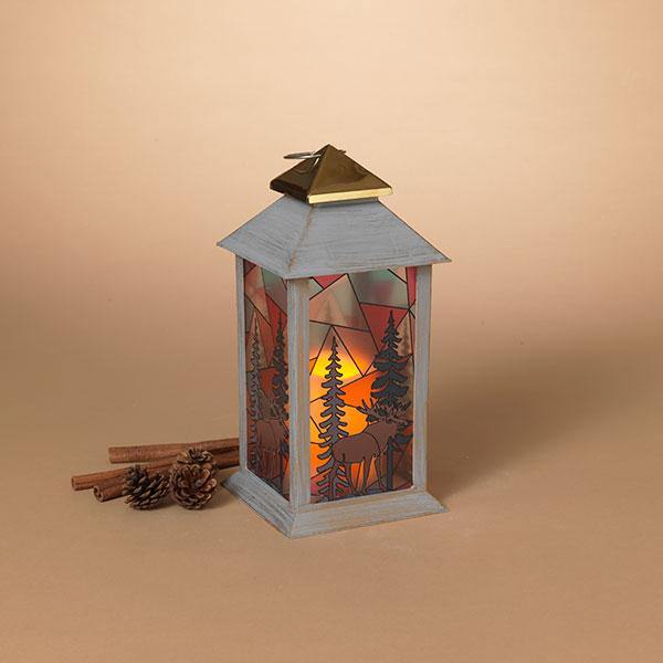 11.6" Battery Operated Red Metal & Glass Holiday Lantern with LED Candle 1