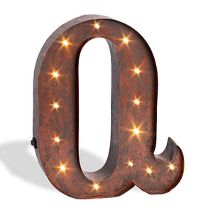 12" Rustic Brown Metal Battery Operated LED Lighted Letter "Q" with Timer 1