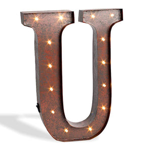 12" Rustic Brown Metal Battery Operated LED Lighted Letter "U" with Timer 1