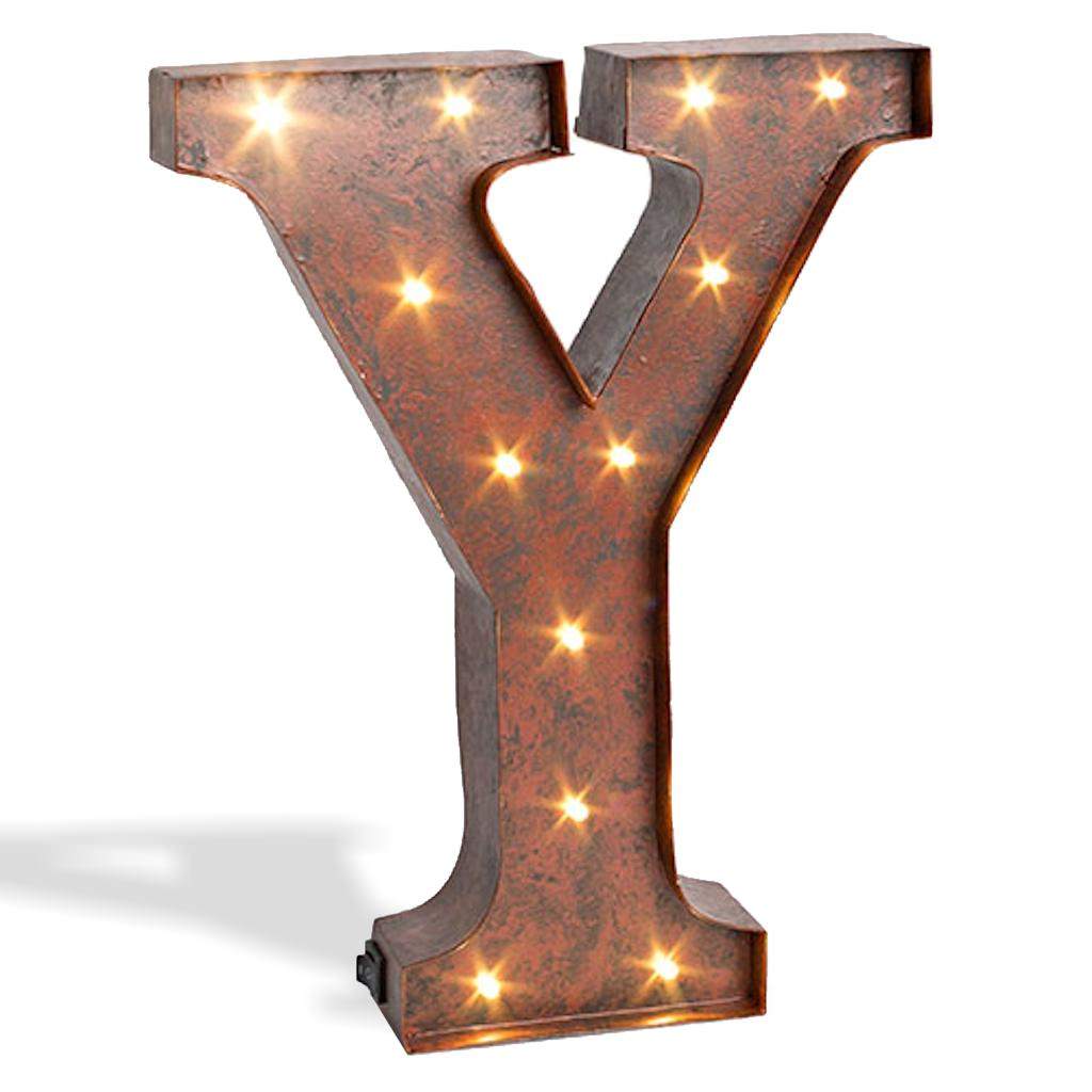 12" Rustic Brown Metal Battery Operated LED Lighted Letter "Y" with Timer 1