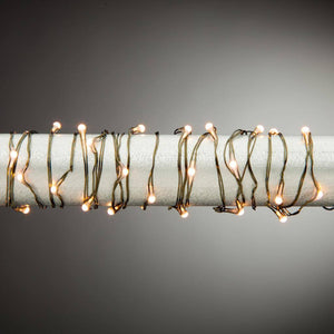 60 Light 10' Green Wire Multi-Function Warm White Battery Operated Outdoor LED Micro Miniature String with Timer 1
