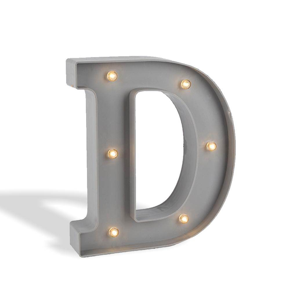 10" Gray Plastic Battery Operated LED Lighted Letter "D" with Timer 1