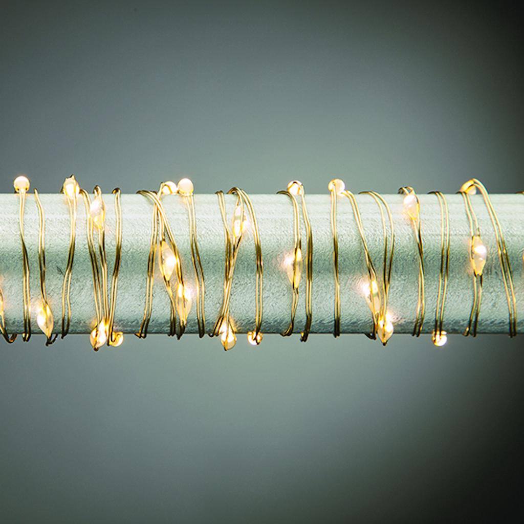 30 Light 60" Gold Wire Warm White Battery Operated Micro LED String with Timer 1