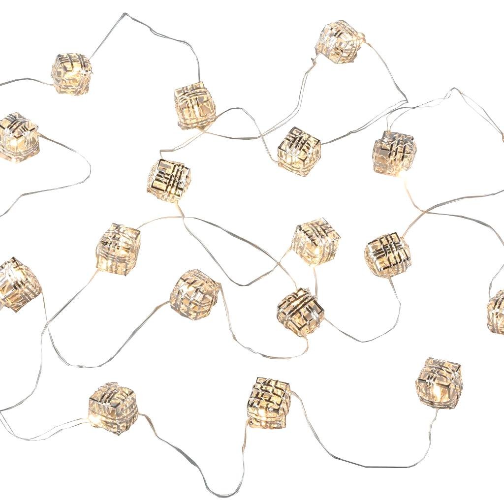 10' 20 Light Battery Operated Silver Striped Cube LED Light String with Timer 1