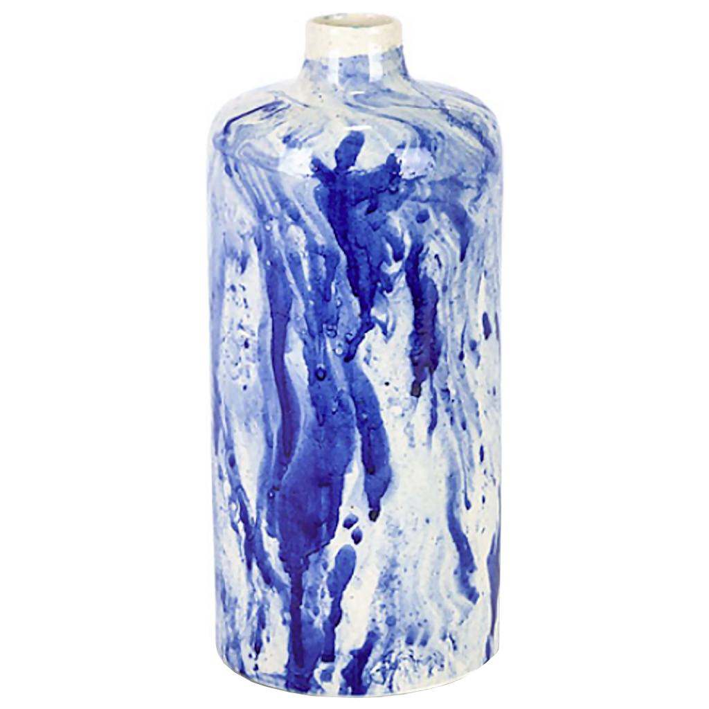 Blue Splatter Pattern Stoneware Vase 1