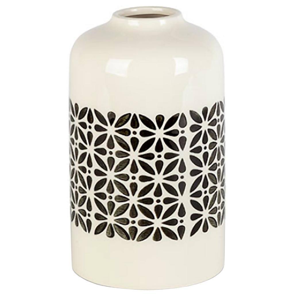 8.7" Ivory and Black Stoneware Vase 1