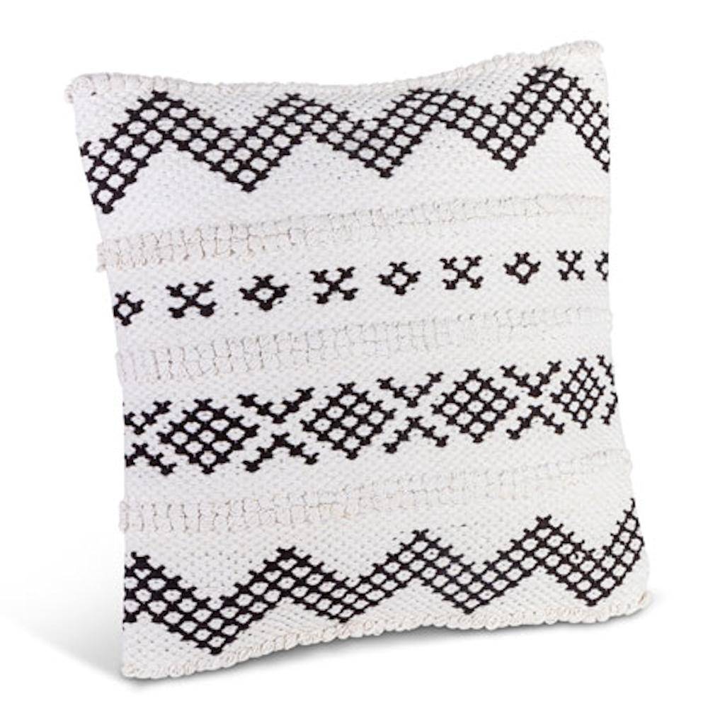 18" Black and Ivory Woven Cotton Pillow 1