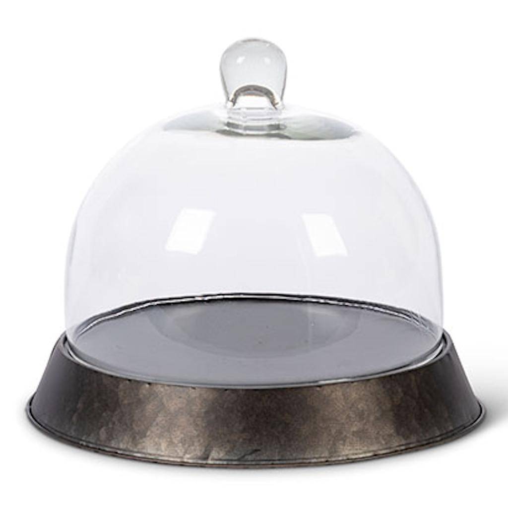9.25" x 11.8" Battery Operated Micro LED Black Base Gold Mercury Glass Cloche with Timer 1