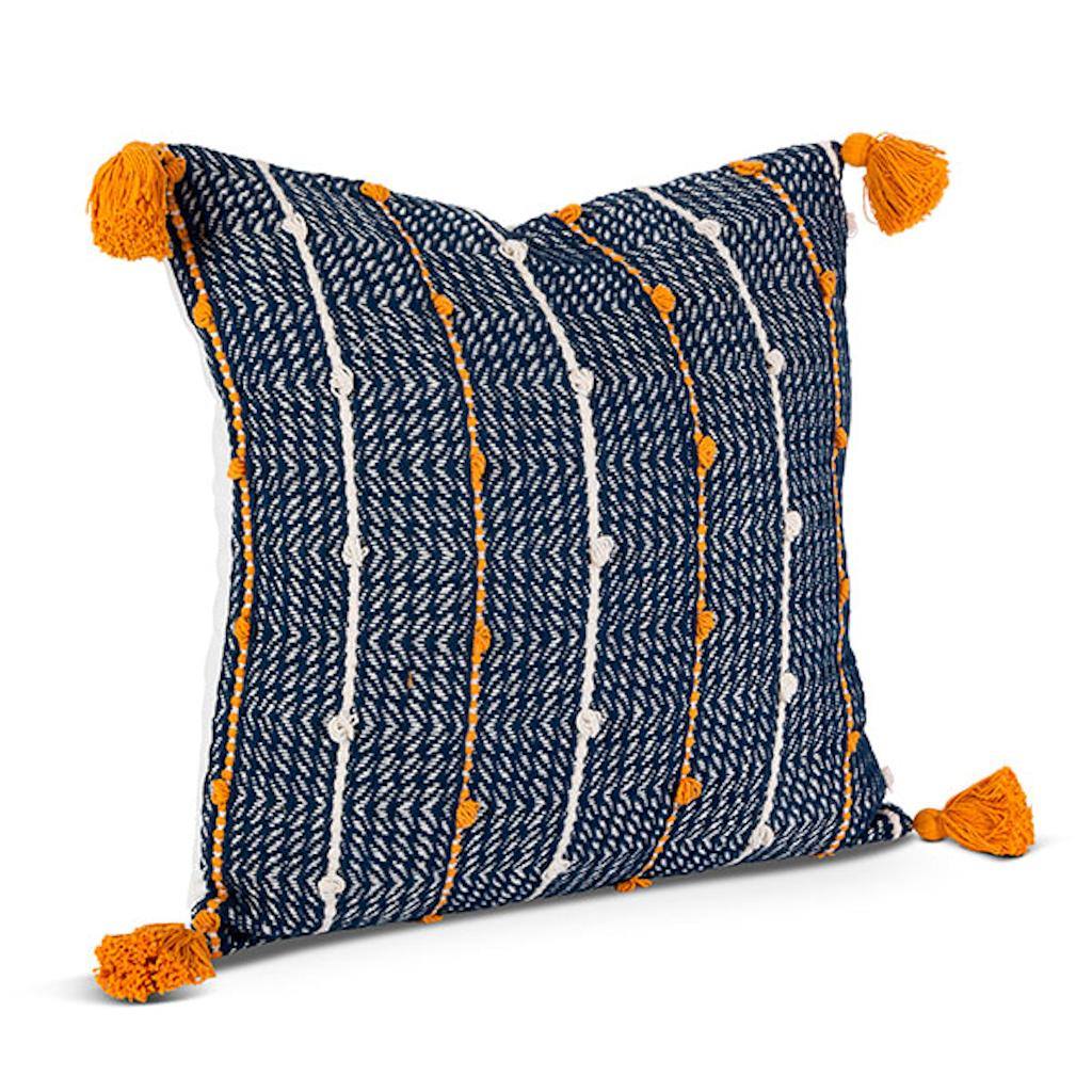 18" Navy, Gold and White Woven Cotton Pillow 1
