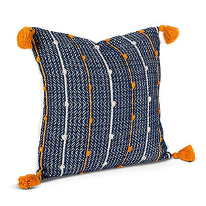 18" Navy, Gold and White Woven Cotton Pillow 1