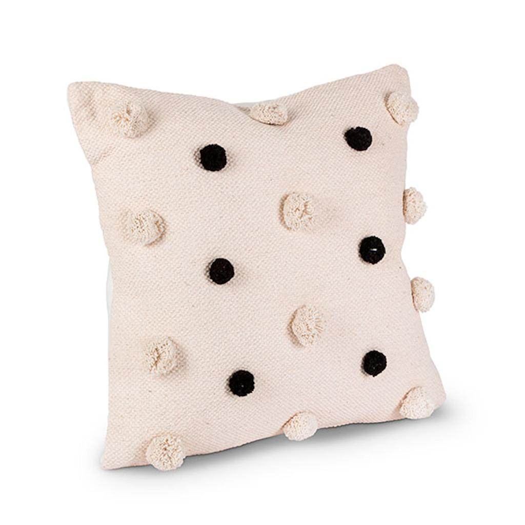 18" Ivory and Black Woven Cotton Pillow 1