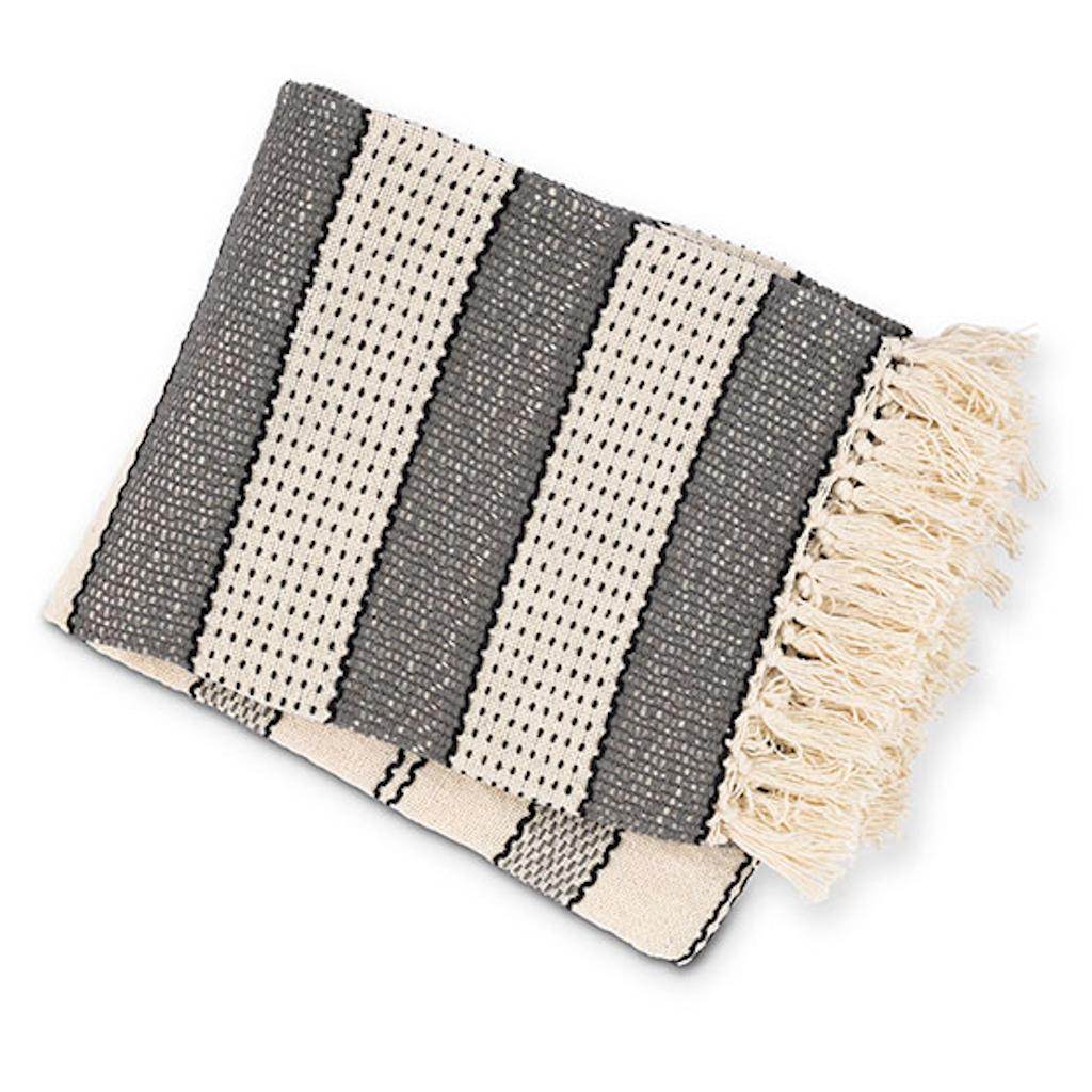 60" x 50" Navy and Ivory Woven Cotton 1