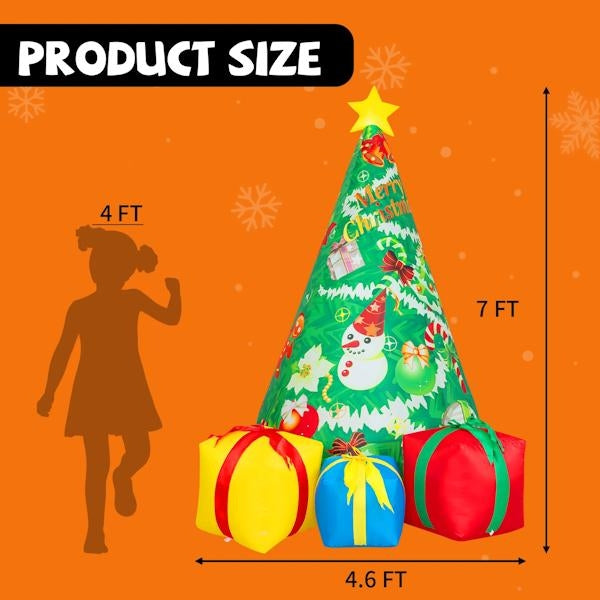 7' Tall Tree with Gifts and Snowman Multi-Color Christmas Inflatable Lawn Decoration 2