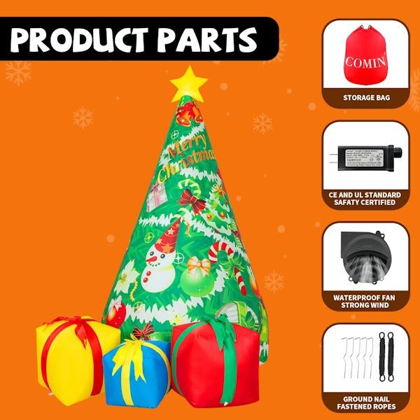 7' Tall Tree with Gifts and Snowman Multi-Color Christmas Inflatable Lawn Decoration 3