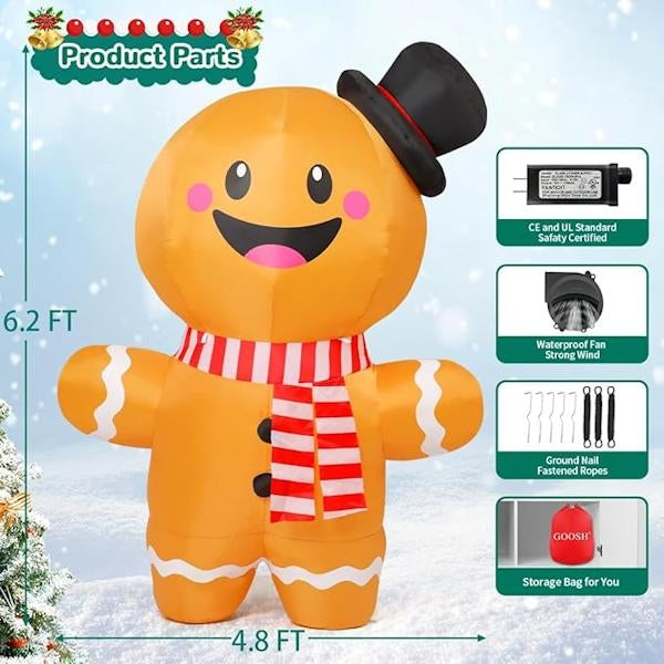 6.2' Gingerbread Man - Christmas Inflatable Lawn Decoration 3