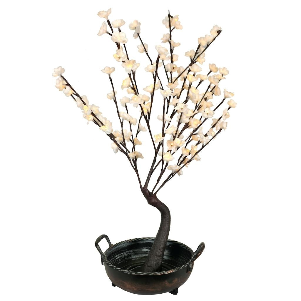 30" Artificial White Bonsai Electric Artificial Lighted Tree with Bowl (128 Clear Lights) 1