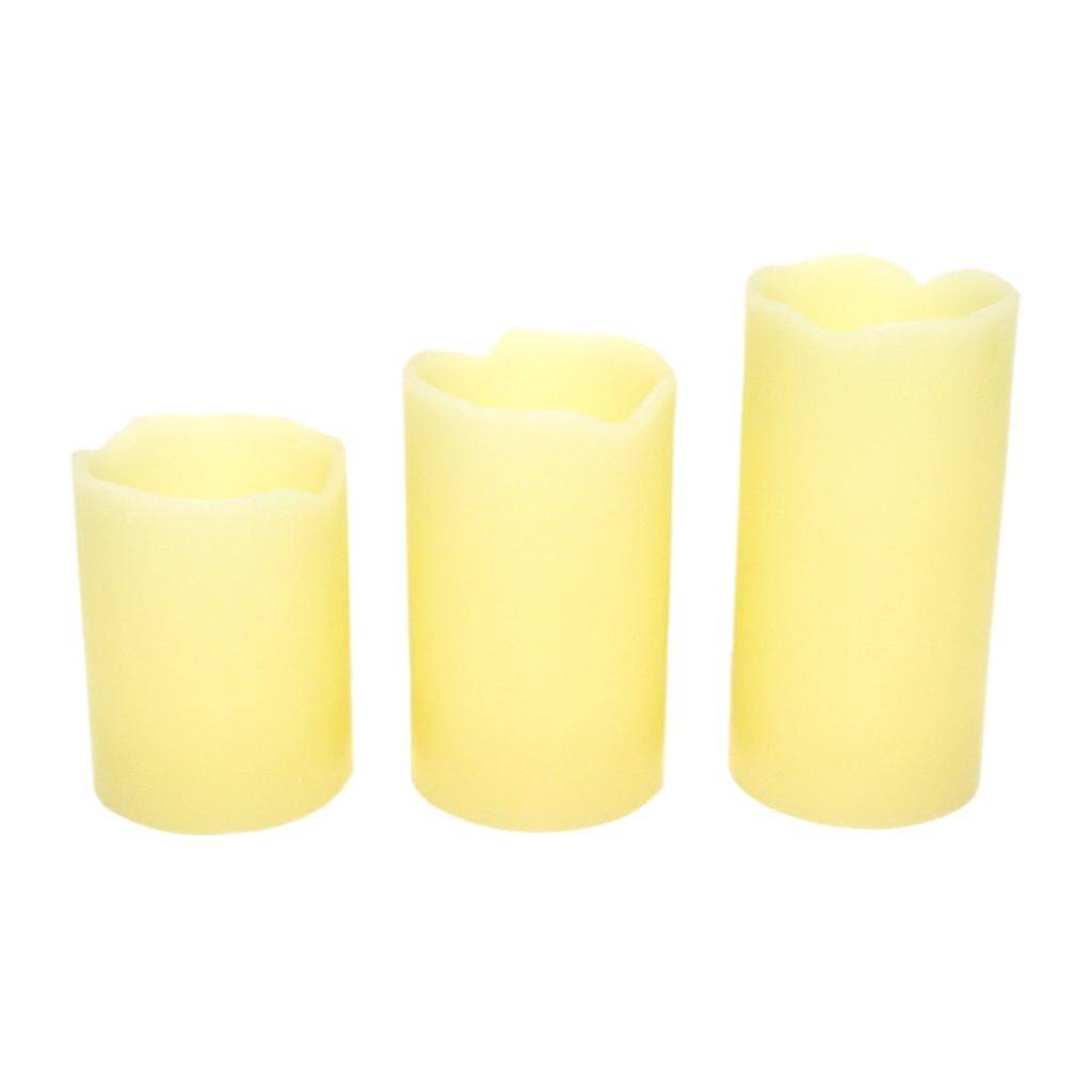 4, 5 & 6" Wavy Edge Ivory Battery Operated LED Wax Candle Light (Set of Three) 1