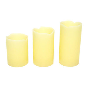 4, 5 & 6" Wavy Edge Ivory Battery Operated LED Wax Candle Light (Set of Three) 1