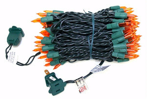 100 Light 9' Green Wire Amber Icicle Light String with 5.5" Drop Spacing 2