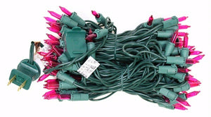 100 Light 9' Green Wire Pink Icicle Light String with 4" Spacing 2