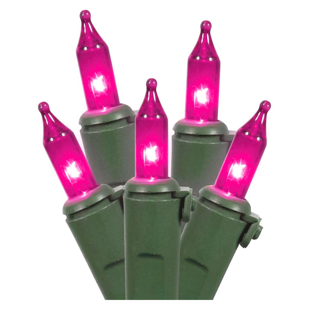 100 Light 9' Green Wire Pink Icicle Light String with 4" Spacing 1