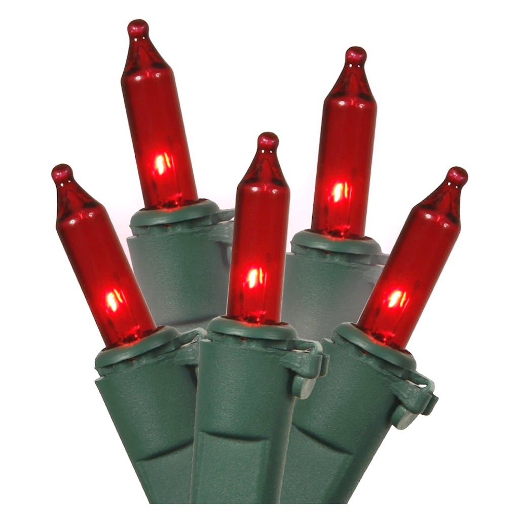 20 Light 7.7' Green Wire Red Miniature String with 3" Spacing 1