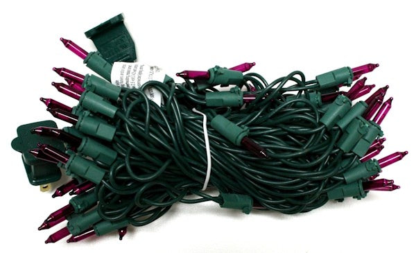 50 Light 23' Green Wire Purple Miniature String with 5.5" Spacing 2