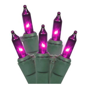 50 Light 23' Green Wire Purple Miniature String with 5.5" Spacing 1