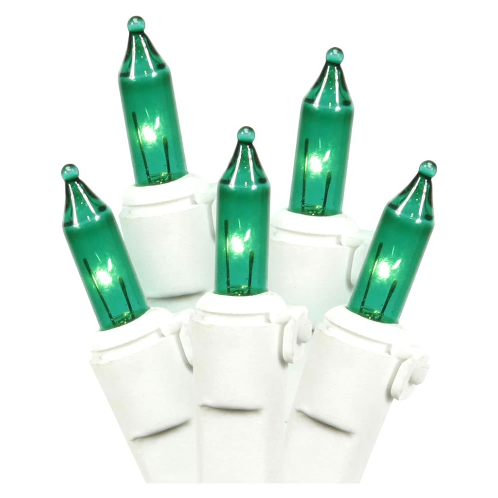 100 Light 46' White Wire Green Miniature String with 5.5" Spacing 1