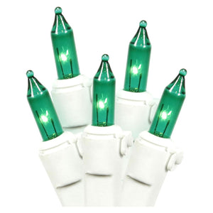 100 Light 46' White Wire Green Miniature String with 5.5" Spacing 1