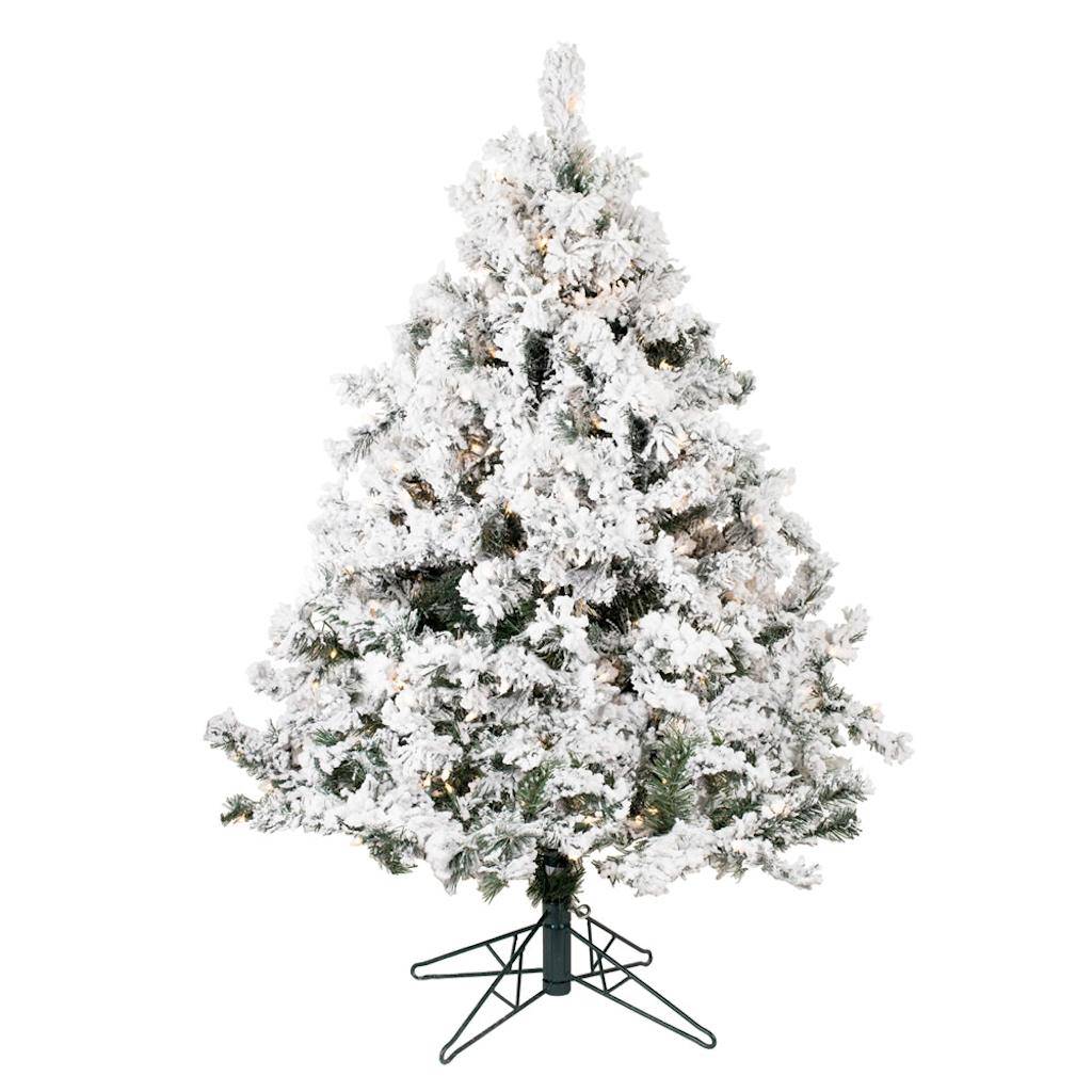 4.5' x 44" Artificial Flocked Alaskan Pine 300 Clear Lights 1