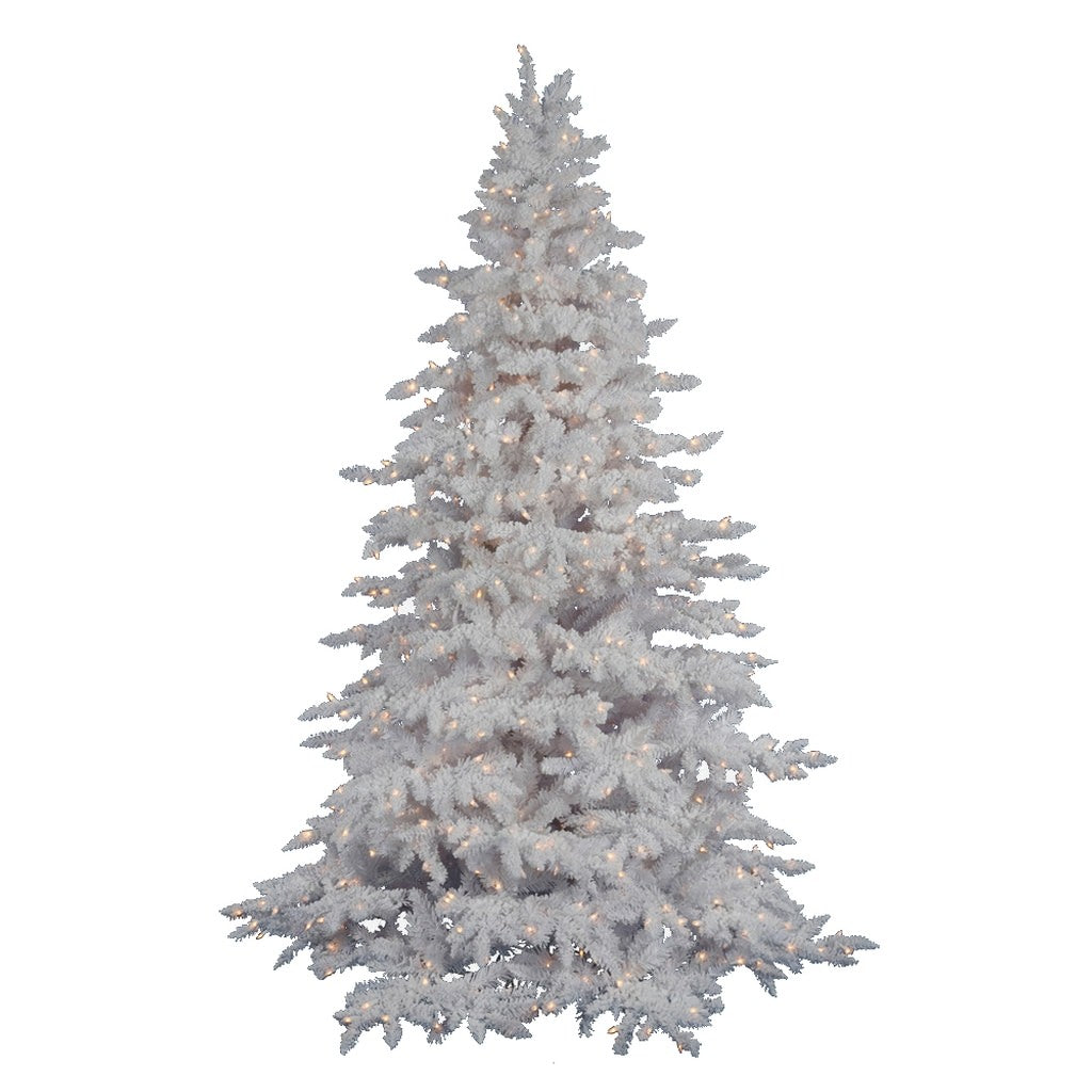 6.5' x 56" Artificial Flocked White Spruce 500 Warm White Italian LED Lights 1