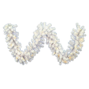 9' x 12" Artificial Crystal White Spruce Garland 50 Warm White Italian LED Lights 1