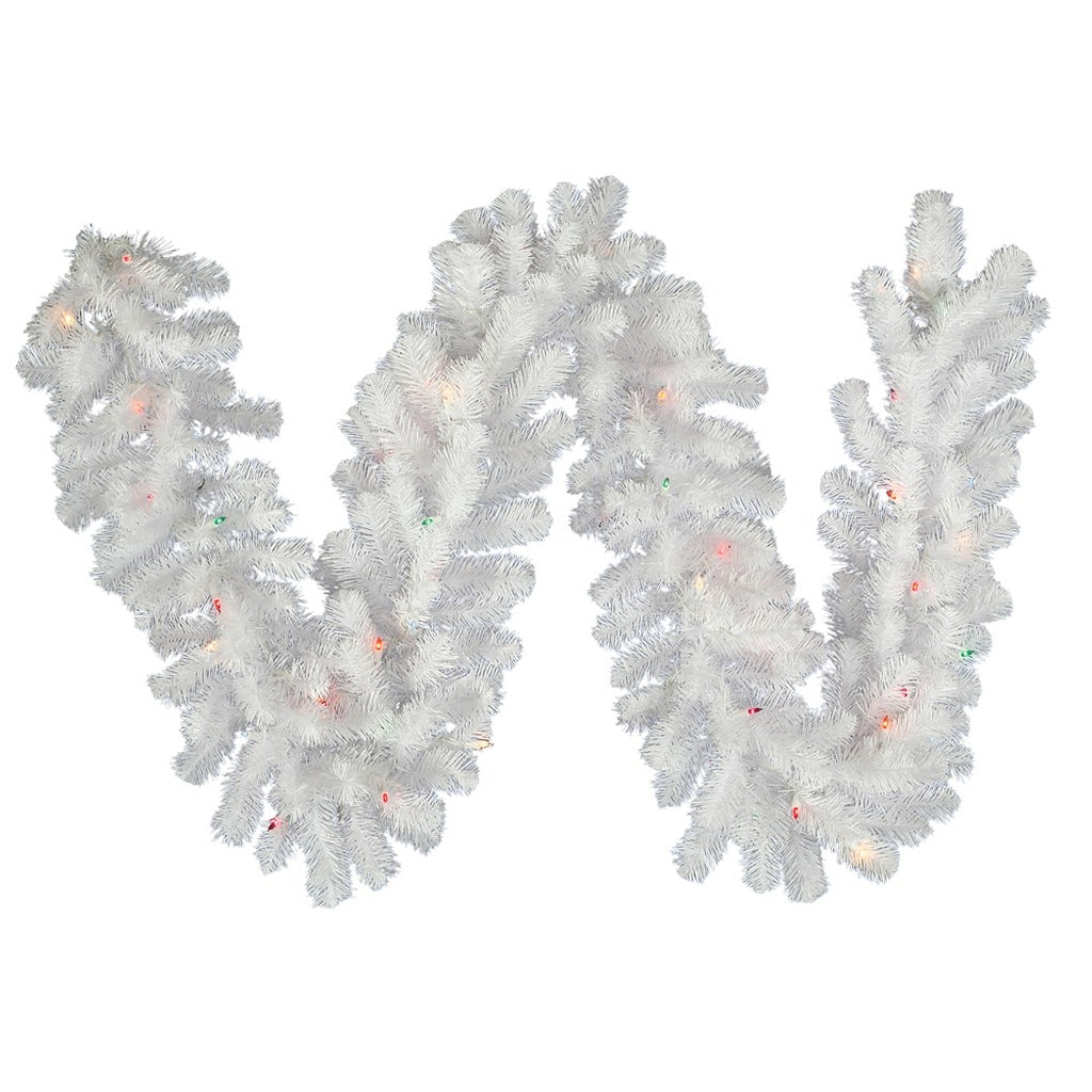 9' x 12" Artificial Crystal White Spruce Garland 50 Multi-Color Italian LED Lights 1