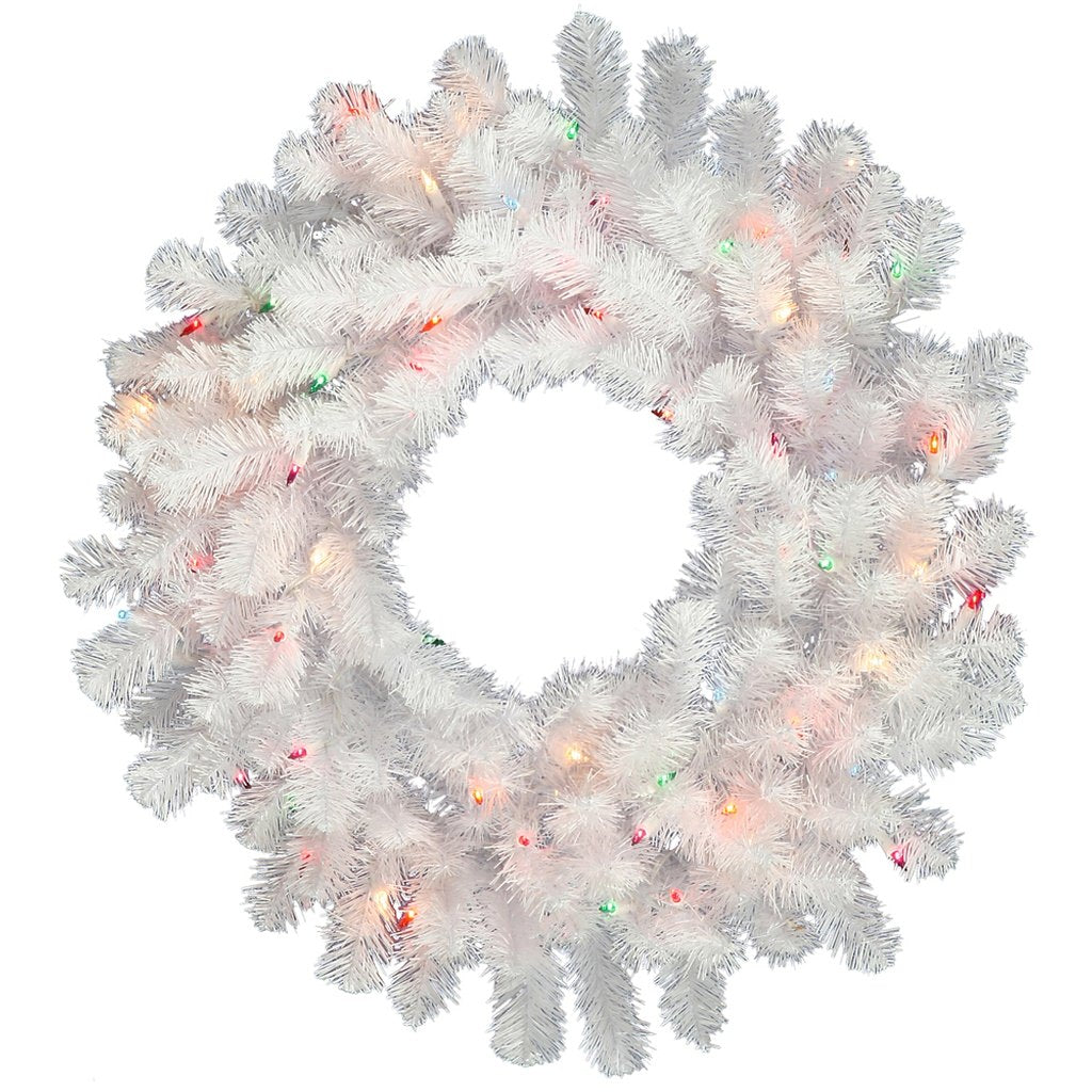 24" Artificial Crystal White Spruce Wreath 50 Warm White Italian LED Lights 1