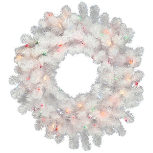 24" Artificial Crystal White Spruce Wreath 50 Warm White Italian LED Lights 1