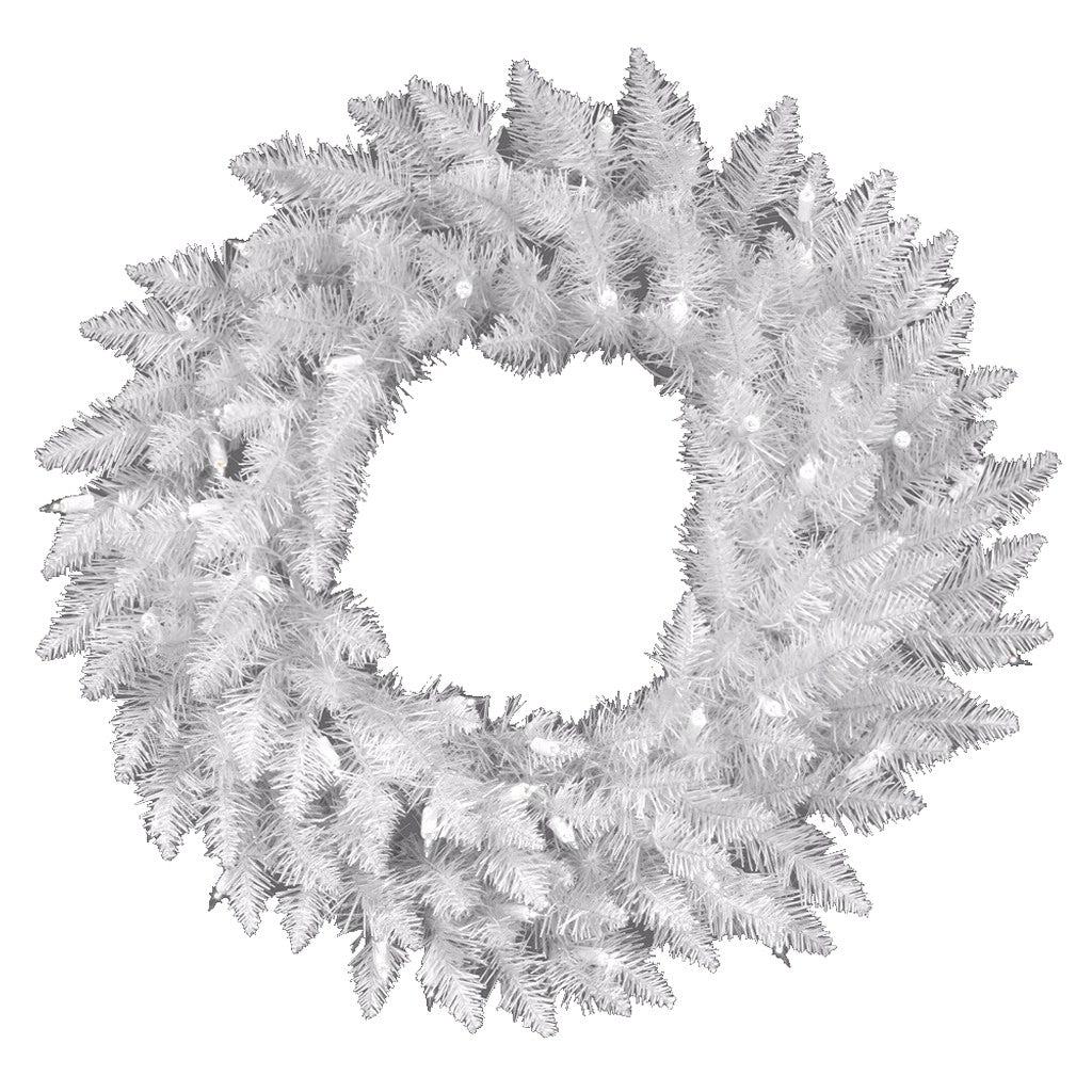 22" Artificial Crystal White Spruce Wreath 50 Italian LED Pure White Lights 1