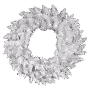 22" Artificial Crystal White Spruce Wreath 50 Italian LED Pure White Lights 1