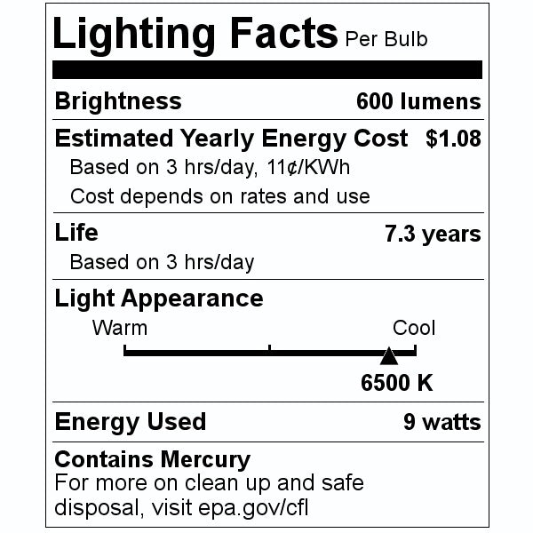 9 watt 120 volt T4 4-Pin Base 6500K Daylight CFL 2