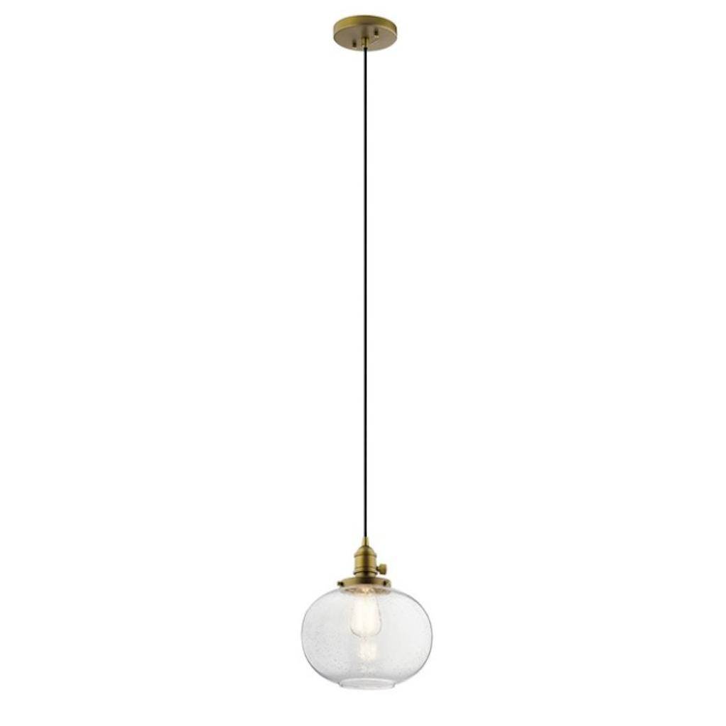 1 Light Natural Brass Clear Seeded Glass Mini Pendant Light Fixture 1