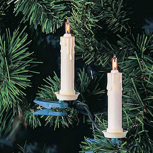 10 Lighted Candle Clips Green Wire String Set 3