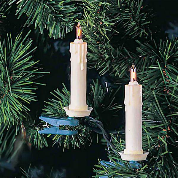 10 Lighted Candle Clips Green Wire String Set 3