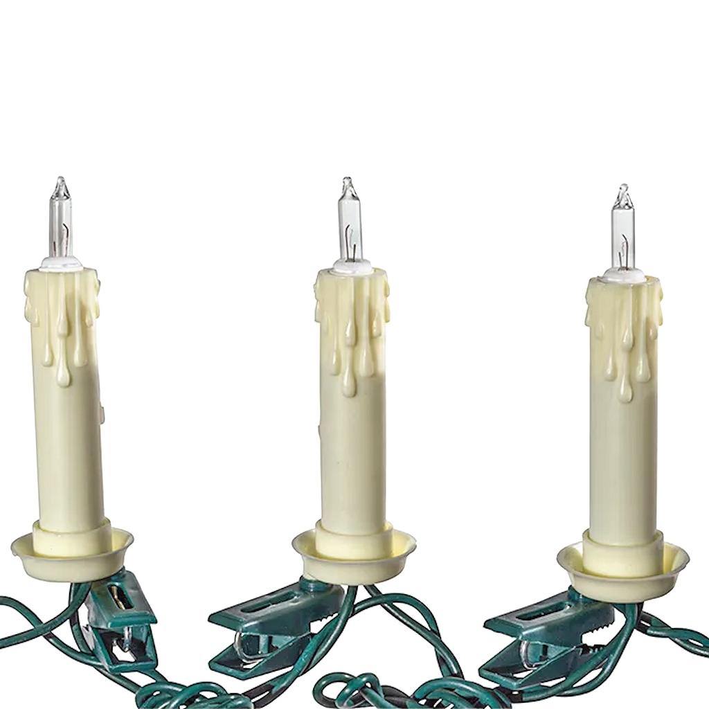 10 Lighted Candle Clips Green Wire String Set 1