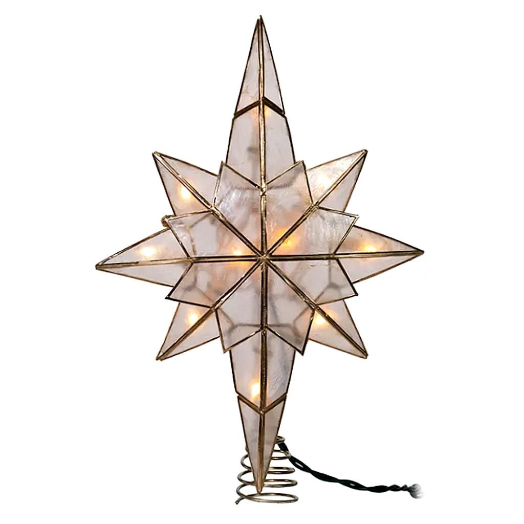 10 Light 11.5" Clear Capiz Star Of Bethlehem Christmas Tree Topper 1
