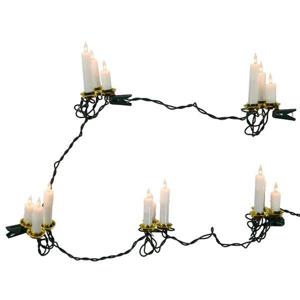 15 Light 12' Green Wire "Triple Candle in Gold Dish" String Set 4