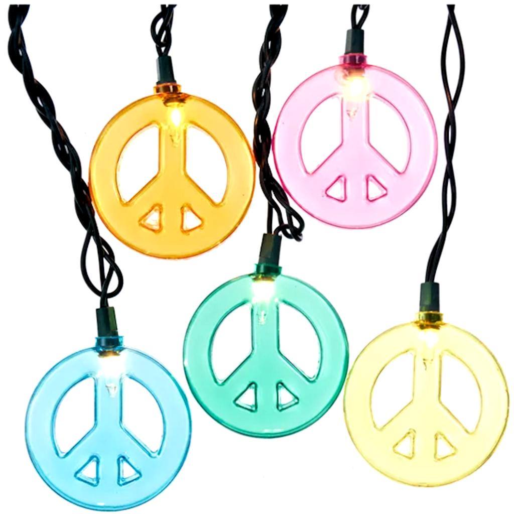 10 Light 12' Green Wire Peace Sign String Set 1